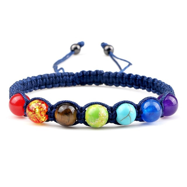 7 Chakren Geflochtenes Gourmet-Armband Herren Damen Echte Steine blau