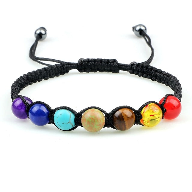7 Chakren Geflochtenes Gourmet-Armband Herren Damen Echte Steine schwarz