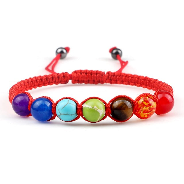 7 Chakren Geflochtenes Gourmet-Armband Herren Damen Echte Steine rot