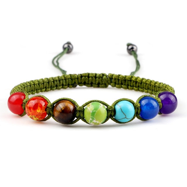 7 Chakren Geflochtenes Gourmet-Armband Herren Damen Echte Steine grün