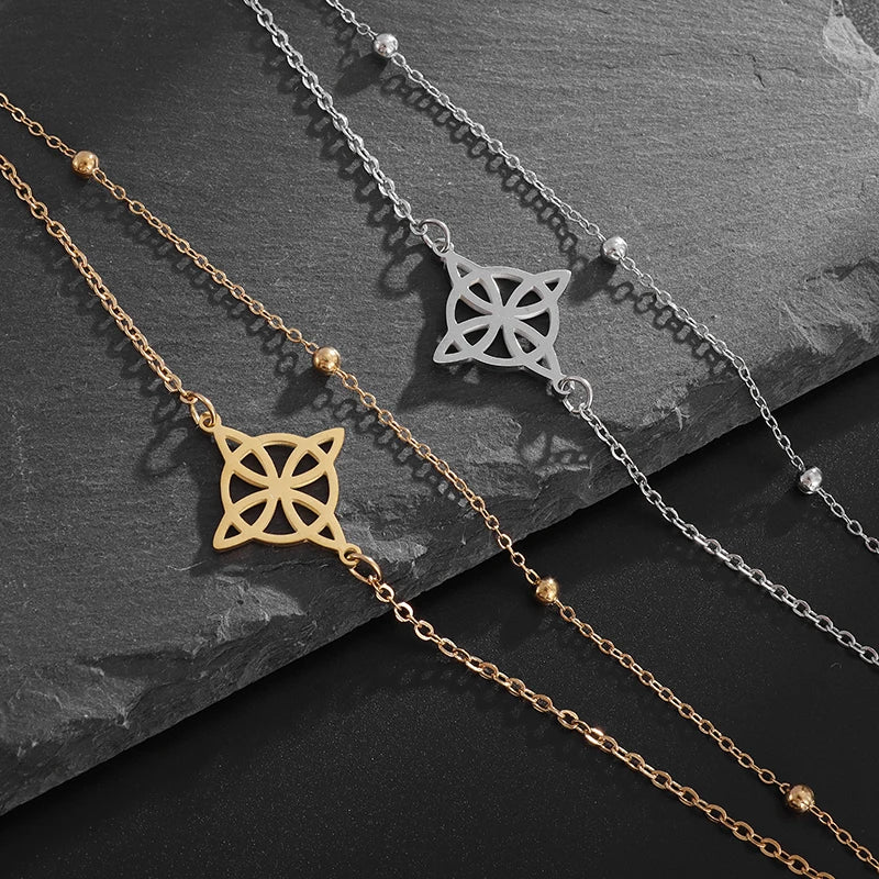 Edelstahlarmband Hexenknoten Damen Gourmette Schutz Wicca silber