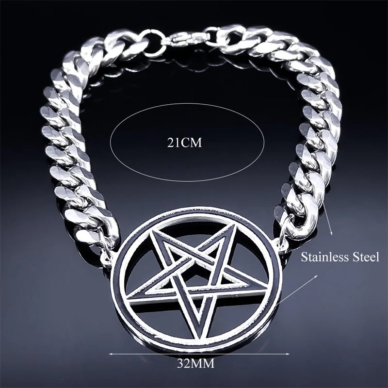 Edelstahl-Armband Pentakel Hexerei Wicca Gourmette