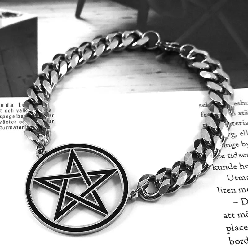 Edelstahl-Armband Pentakel Hexerei Wicca Gourmette