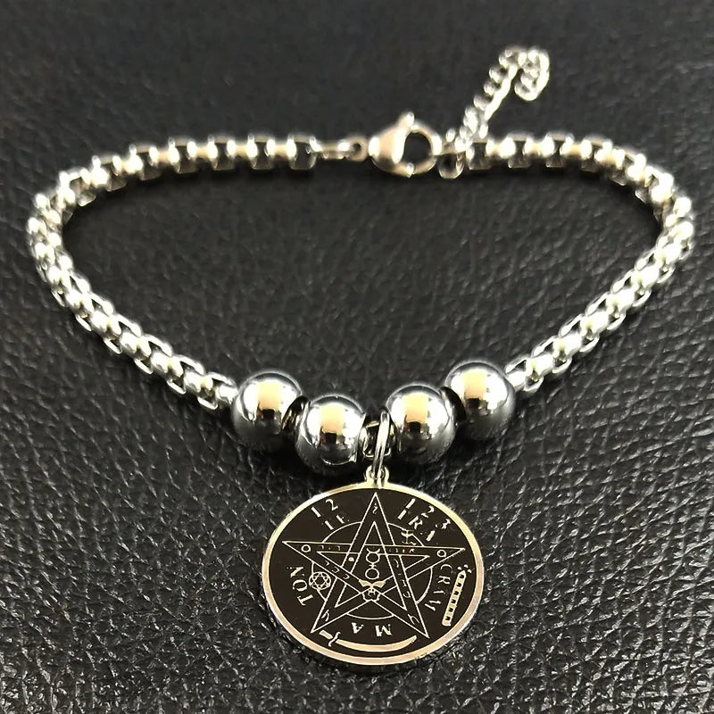 Edelstahl-Armband Pentakel Hexerei Wicca Gliederkette
