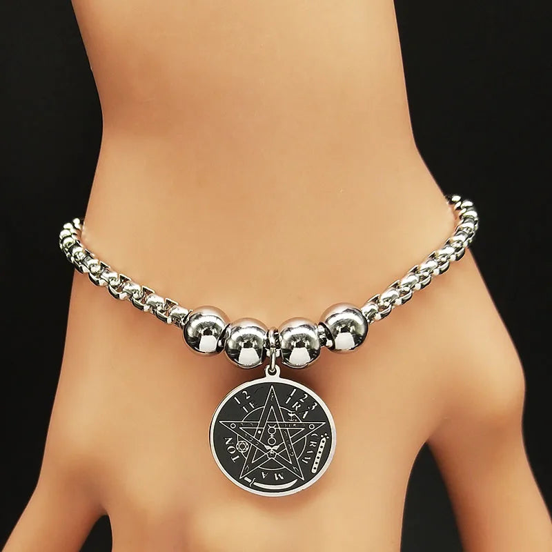 Edelstahl-Armband Pentakel Hexerei Wicca Gliederkette
