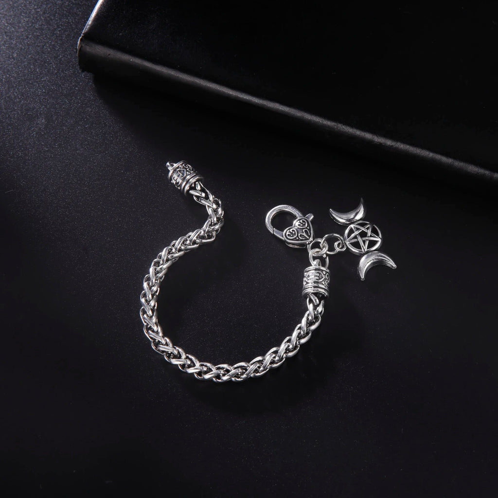 Armband Stahl Dreifacher Mond Hexerei Wicca Panzerkette