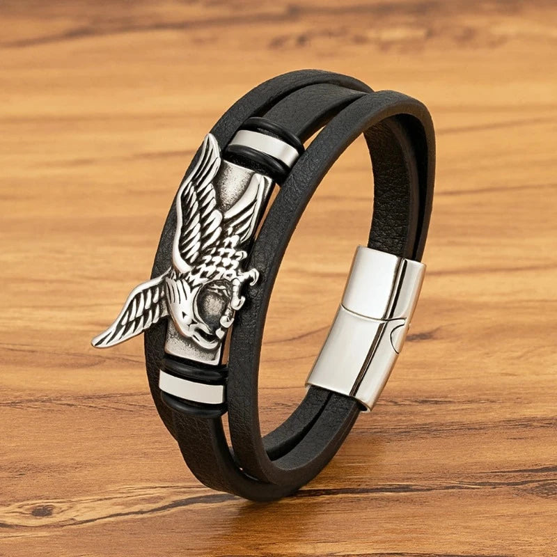 Herren Lederarmband Adler Silber