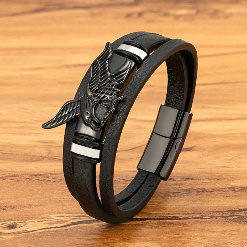 Herren Lederarmband Adler Schwarz