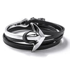 Breites verstellbares Ankerarmband in Silber und Schwarz