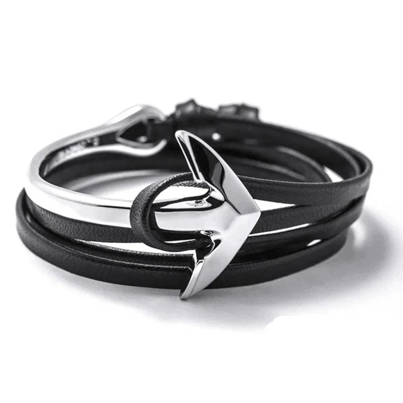 Breites verstellbares Ankerarmband in Silber und Schwarz