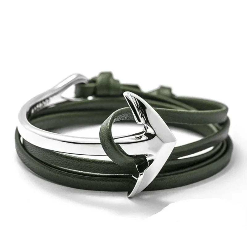 Breites verstellbares Ankerarmband in Silber und Grün