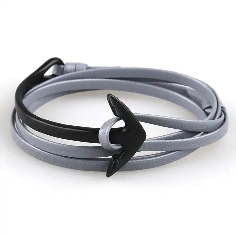 Breites verstellbares Ankerarmband in Schwarz und Grau