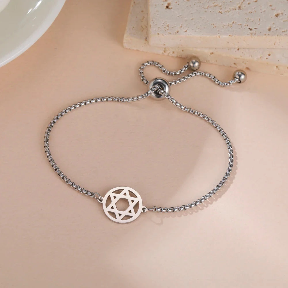 Verstellbares Armband mit dem <span data-glossary-id="etoile_de_david">Davidstern</span>, jüdisches Symbol, Silber