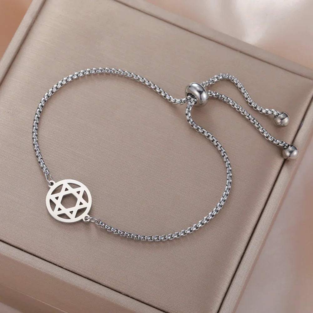 Verstellbares Armband mit dem <span data-glossary-id="etoile_de_david">Davidstern</span>, jüdisches Symbol, Silber