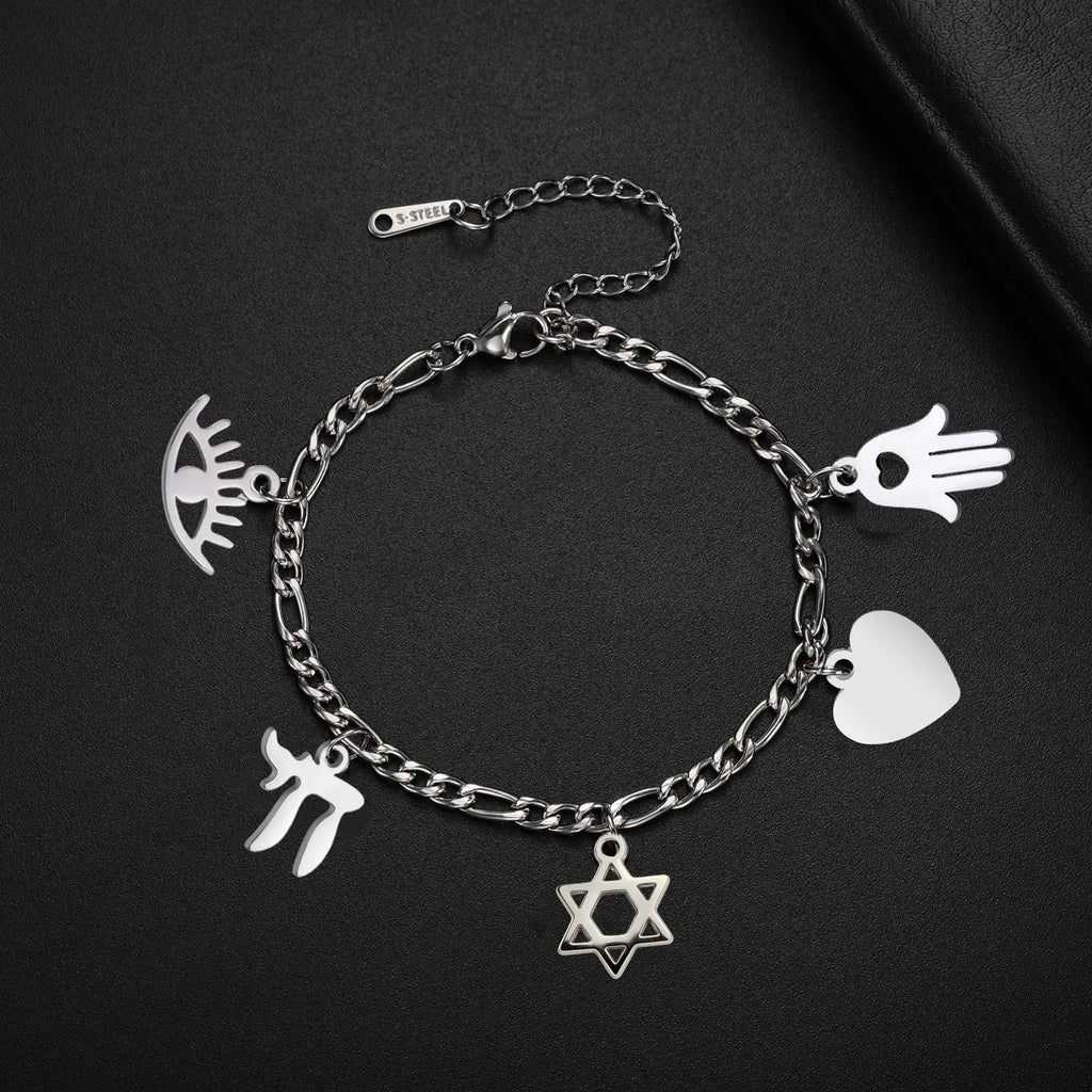 Verstellbares Armband mit jüdischen Schutzanhängern aus Silber