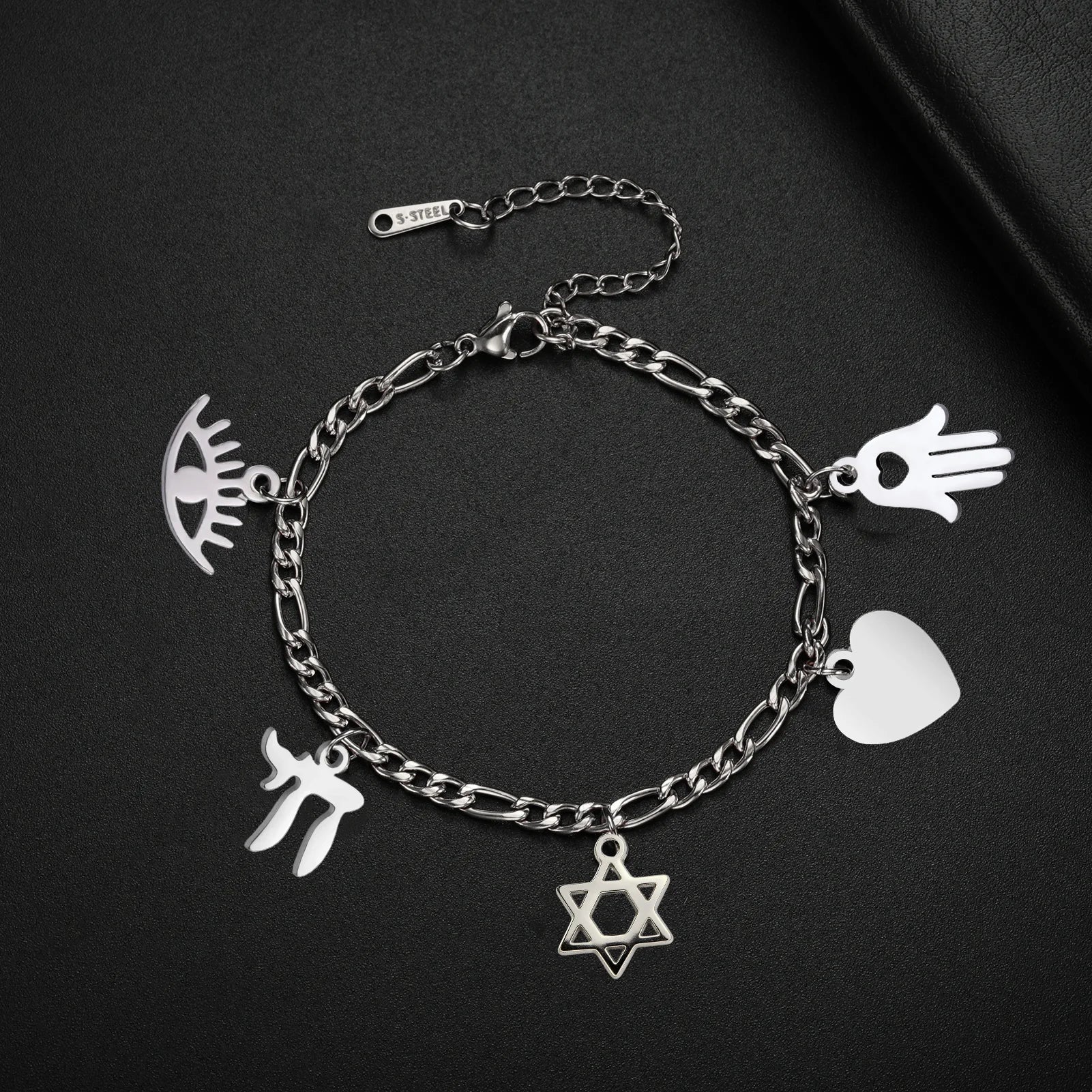 Verstellbares Armband mit jüdischen Schutzanhängern aus Silber
