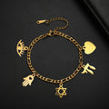 Verstellbares Armband mit jüdischen Schutzanhängern aus Gold