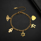 Verstellbares Armband mit jüdischen Schutzanhängern aus Gold
