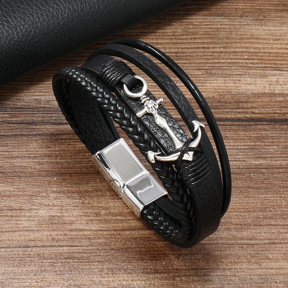 Breites schwarzes Ankerarmband