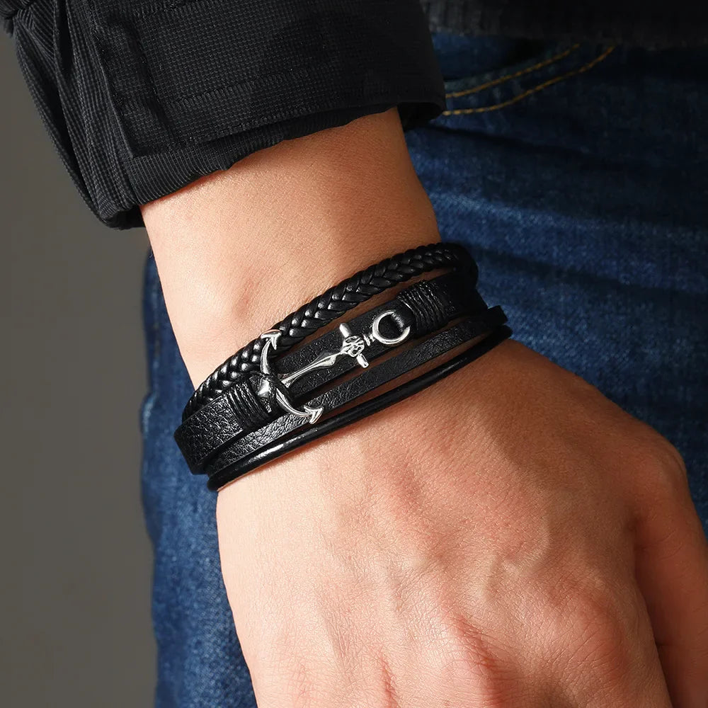 Breites schwarzes Ankerarmband