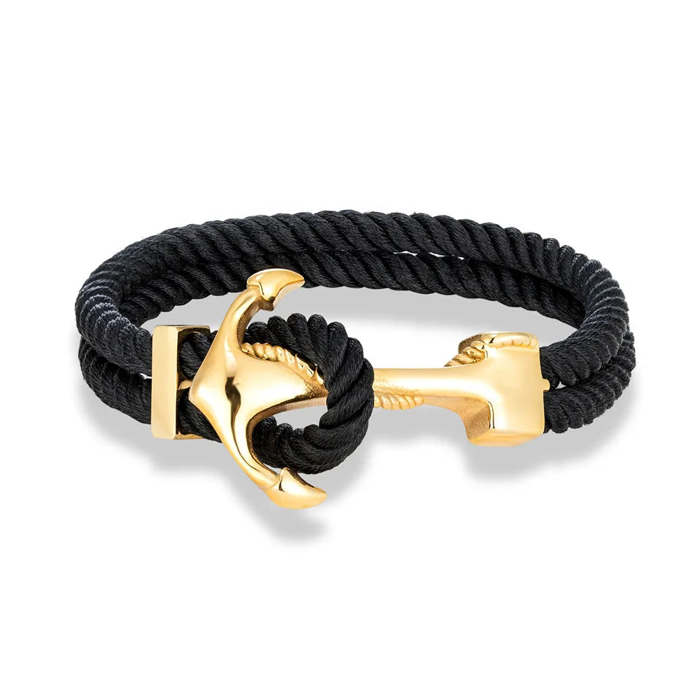 Herren-Armband mit Anker schwarz