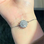 Bracelet anti-stress avec fleur rotative et cristaux argent