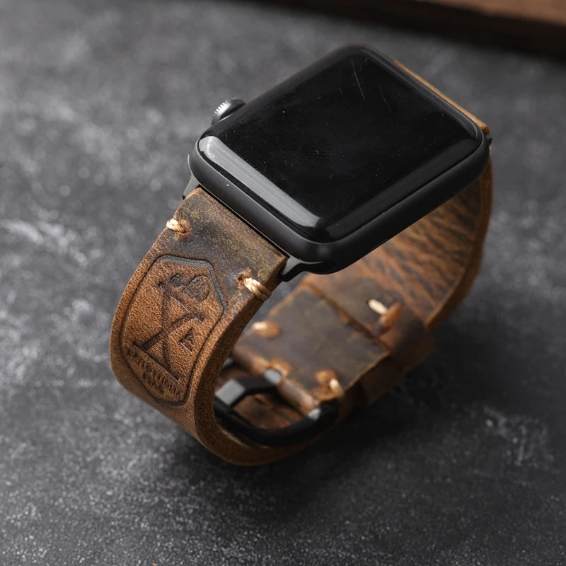 Apple Watch Herrenarmband aus dickem schwarzem Leder