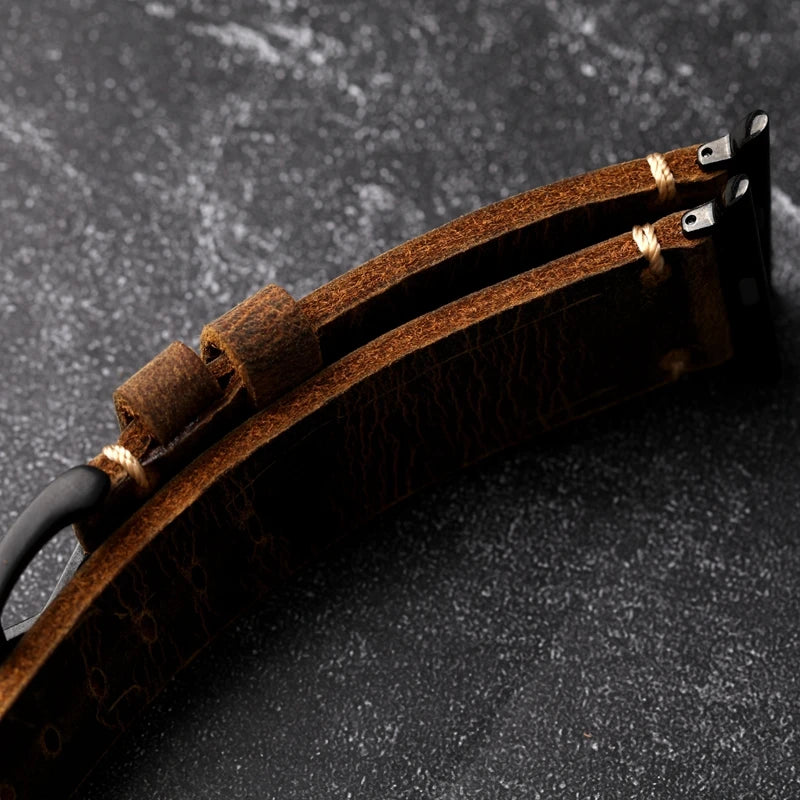 Apple Watch Herrenarmband aus dickem schwarzem Leder