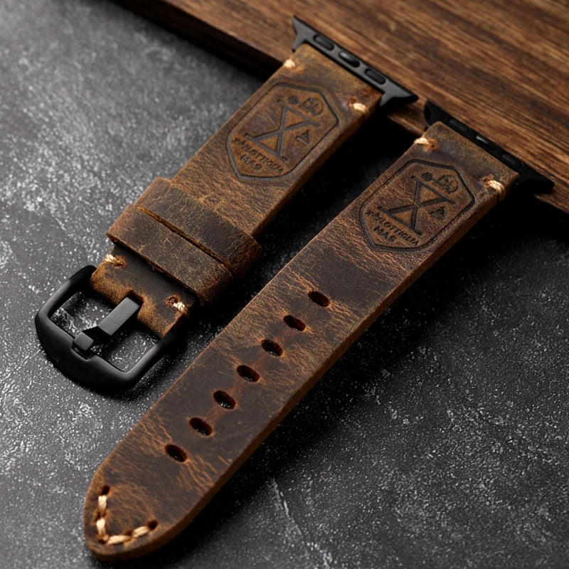 Apple Watch Herrenarmband aus dickem braun-schwarzem Leder