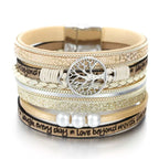 Lebensbaum-Armband mit beigem Lederarmband
