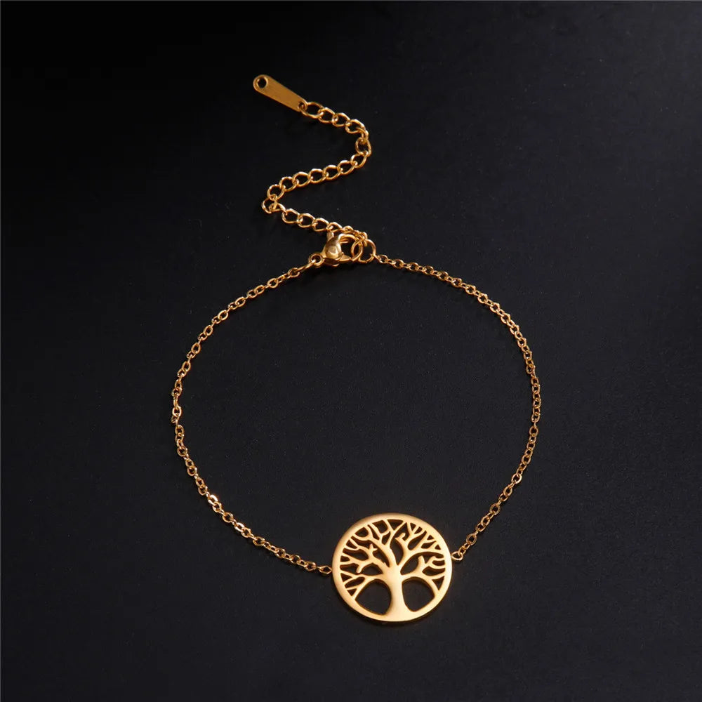 Feines Damenarmband Lebensbaum Panzerkette Gold