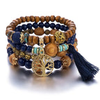 Lebensbaum-Armband Gourmette Damen Blaue Perlen