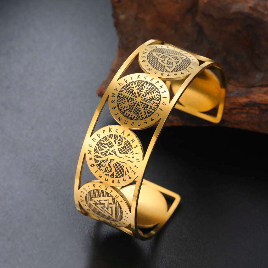 Lebensbaum-Armband im nordischen Stil mit goldenen Runen verziert