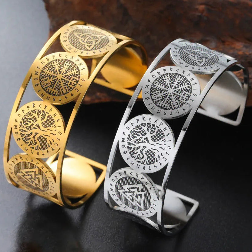 Lebensbaum-Armband im nordischen Stil mit goldenen Runen verziert