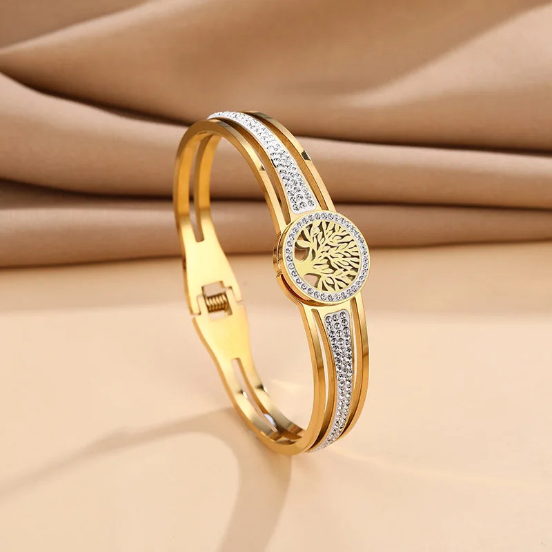 Armband mit Lebensbaum und goldenem Kristall