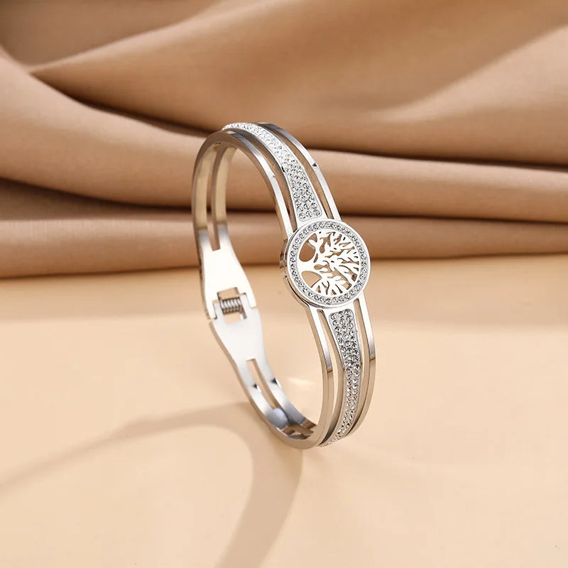 Armband mit Lebensbaum und silbernem Kristall
