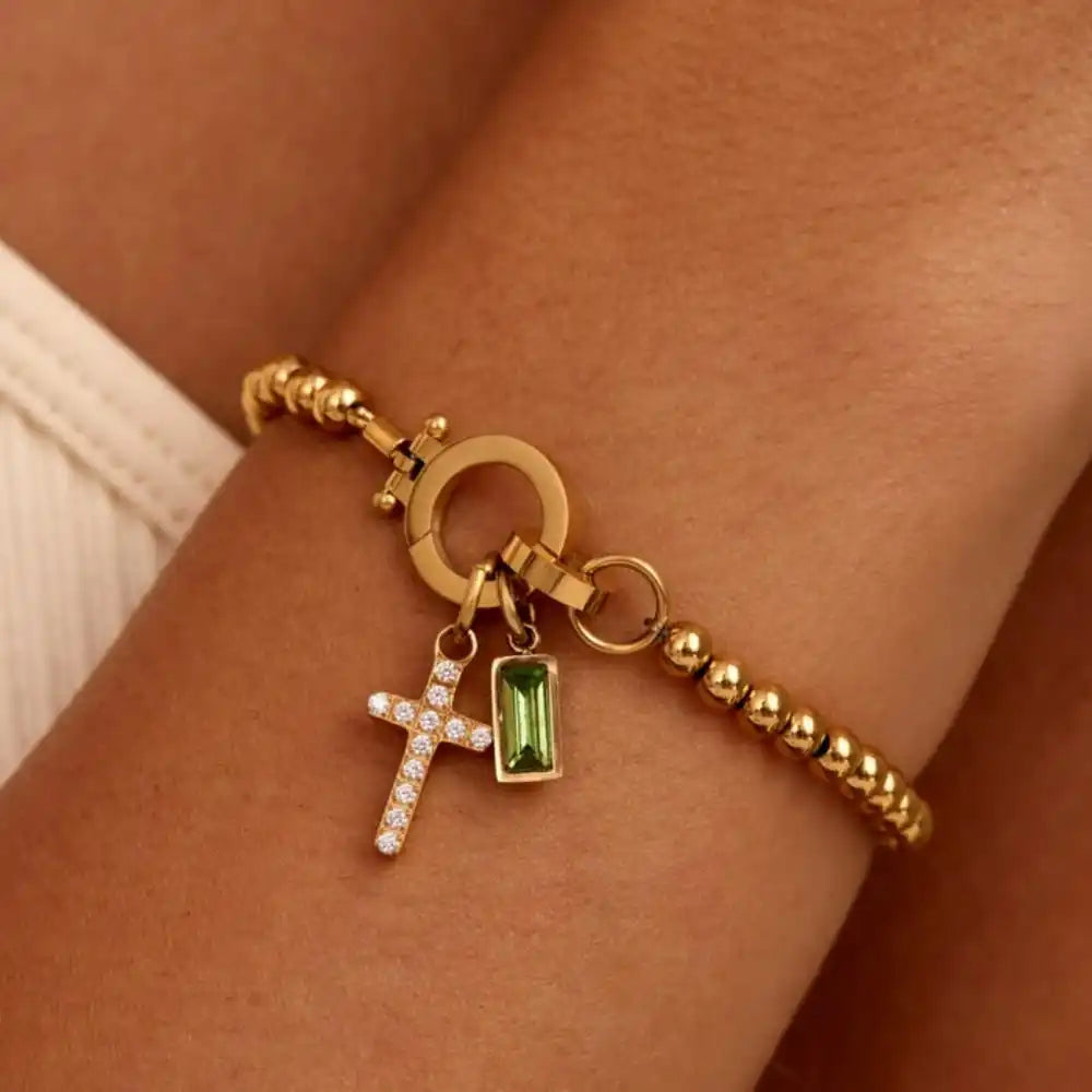 Armband mit Kreuz und Geburtsstein für Dezember
