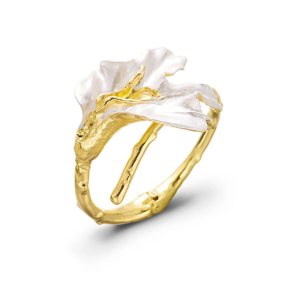 Armband mit großer asymmetrischer Blume in weißer Perlmuttoptik