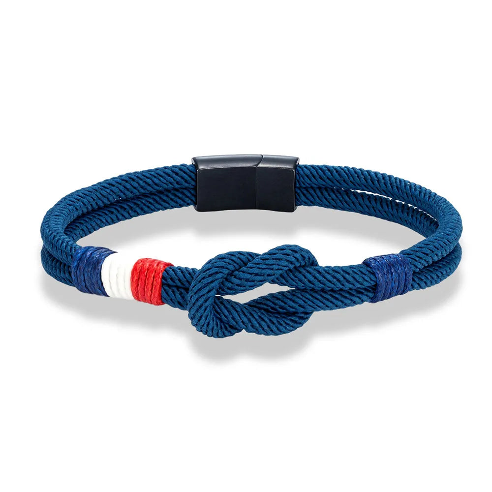 Geknotetes Armband aus Seil mit französischer Flagge, blau