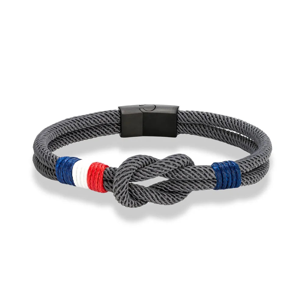 Geknotetes Armband aus Seil mit französischer Flagge, dunkelgrau
