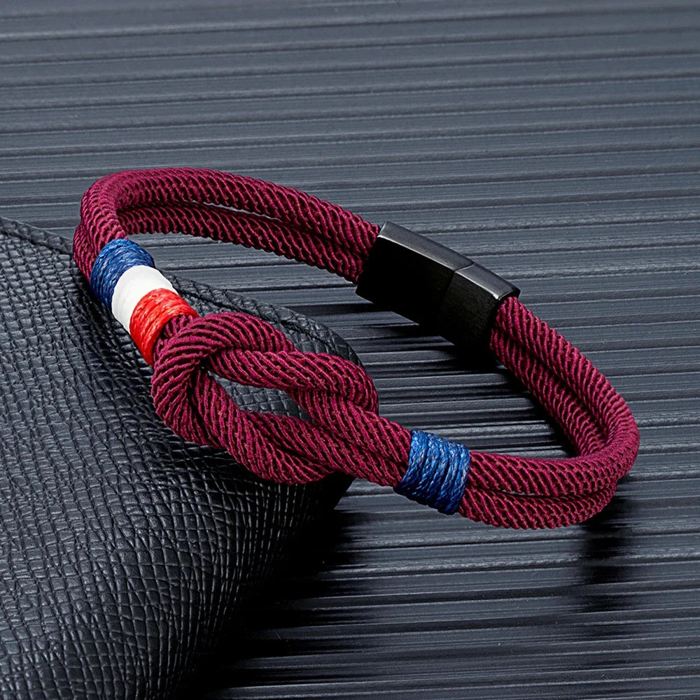 Armband mit Knoten aus Seil, bordeauxrot
