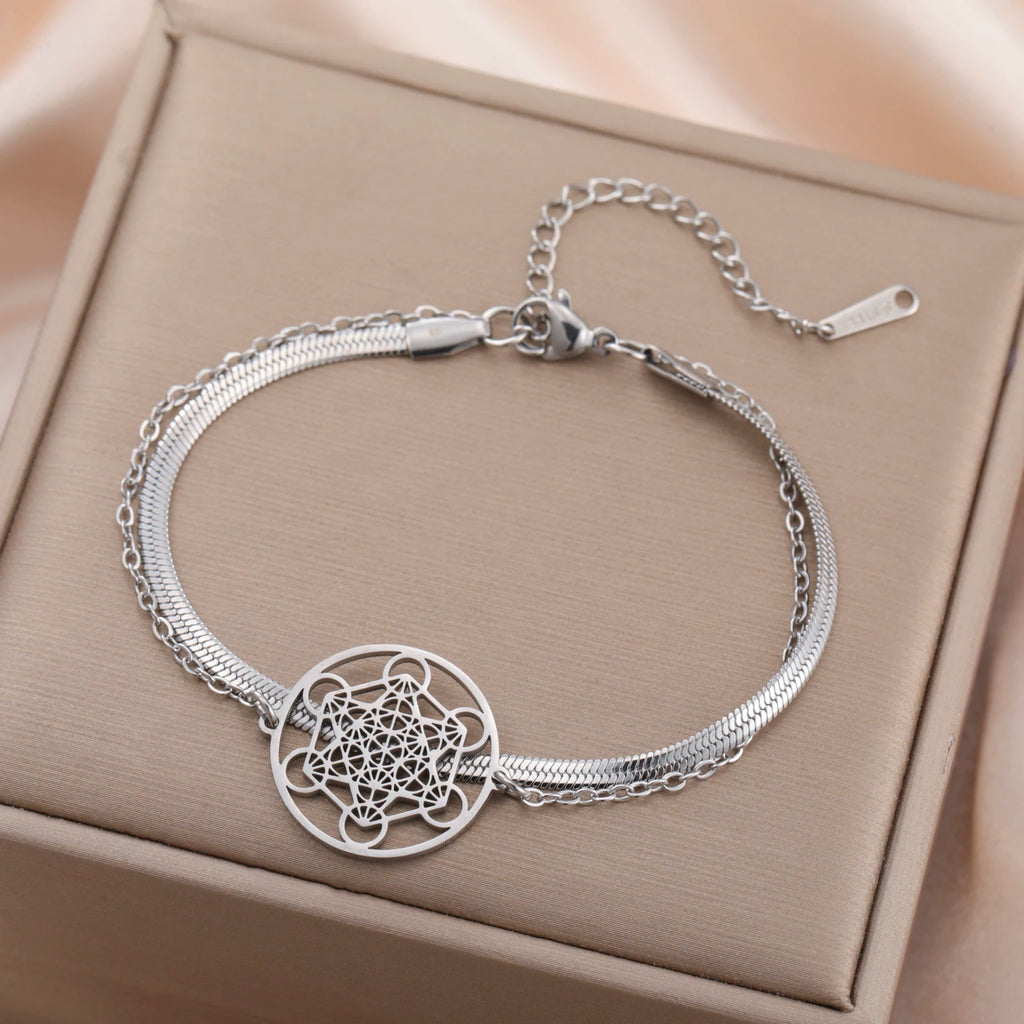Armband mit Metatron-Würfel-Anhänger silber