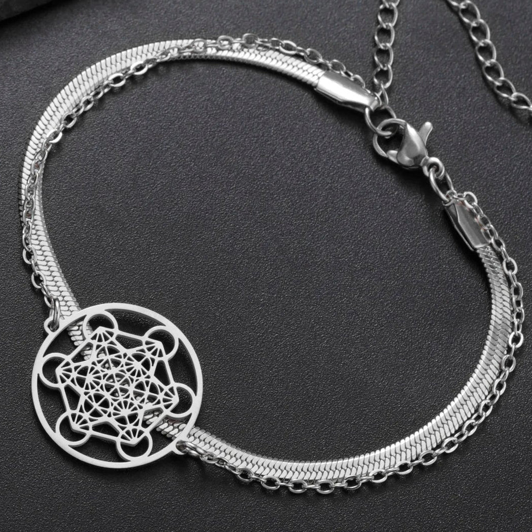 Armband mit Metatron-Würfel-Anhänger silber