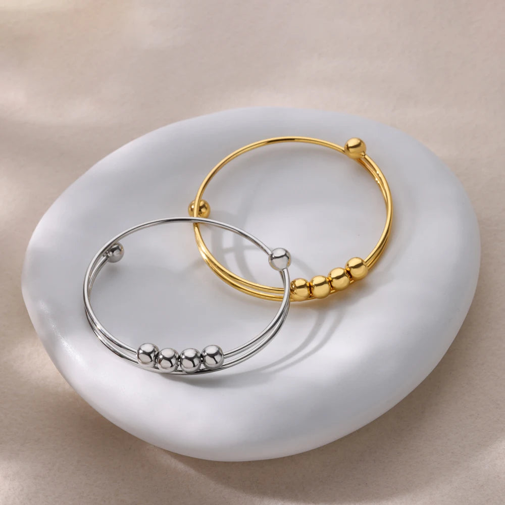 Armband mit drehbaren Anti-Stress-Perlen für Herren oder Damen in Silber