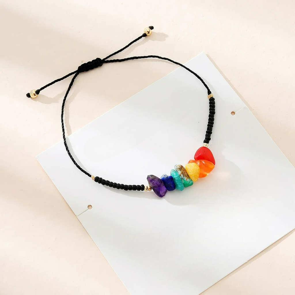 Armband mit 7 Chakren Natursteinen schwarz