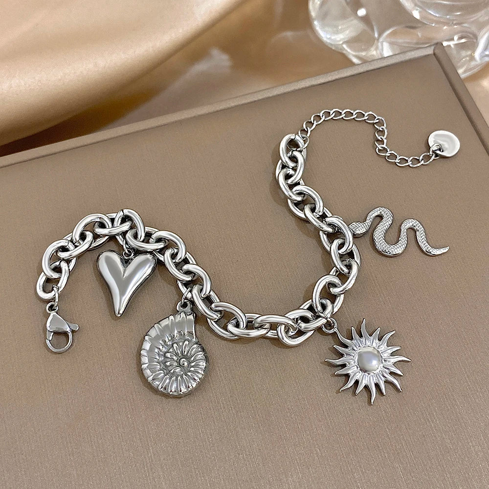 Armband mit Sonne und Muscheln für Herren oder Damen silber