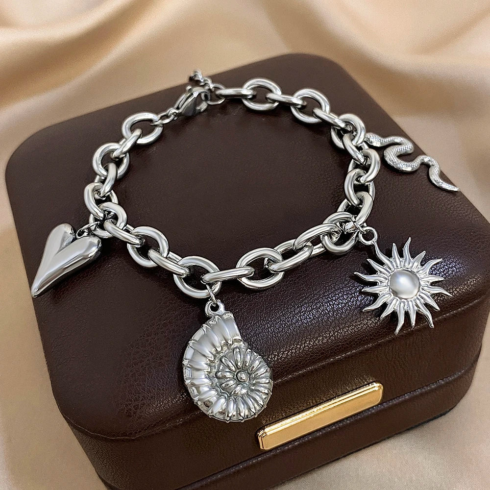 Armband mit Sonne und Muscheln für Herren oder Damen silber