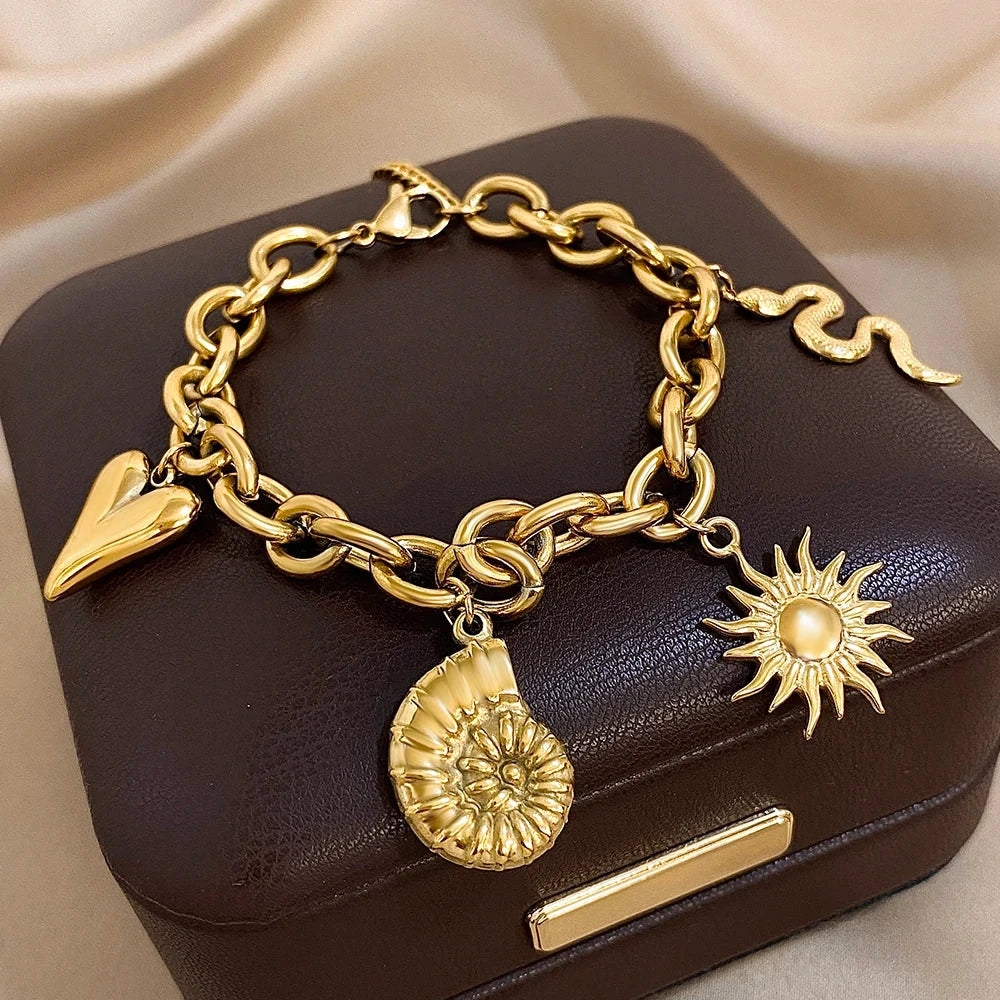 Armband mit Sonne und Muscheln für Herren oder Damen gold