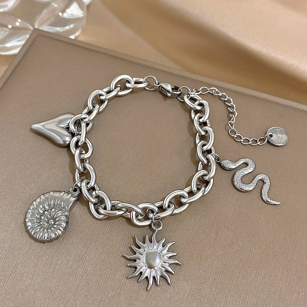 Armband mit Sonne und Muscheln für Herren oder Damen silber