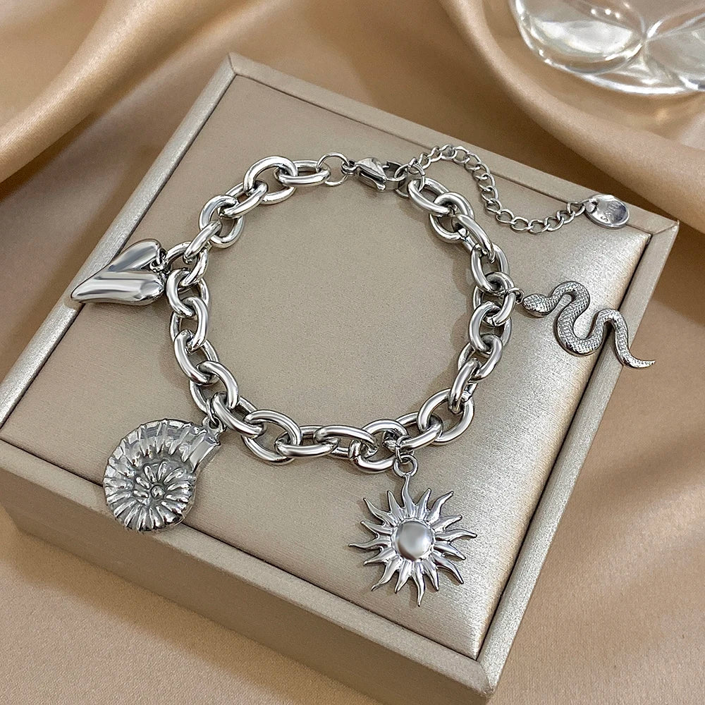 Armband mit Sonne und Muscheln für Herren oder Damen silber
